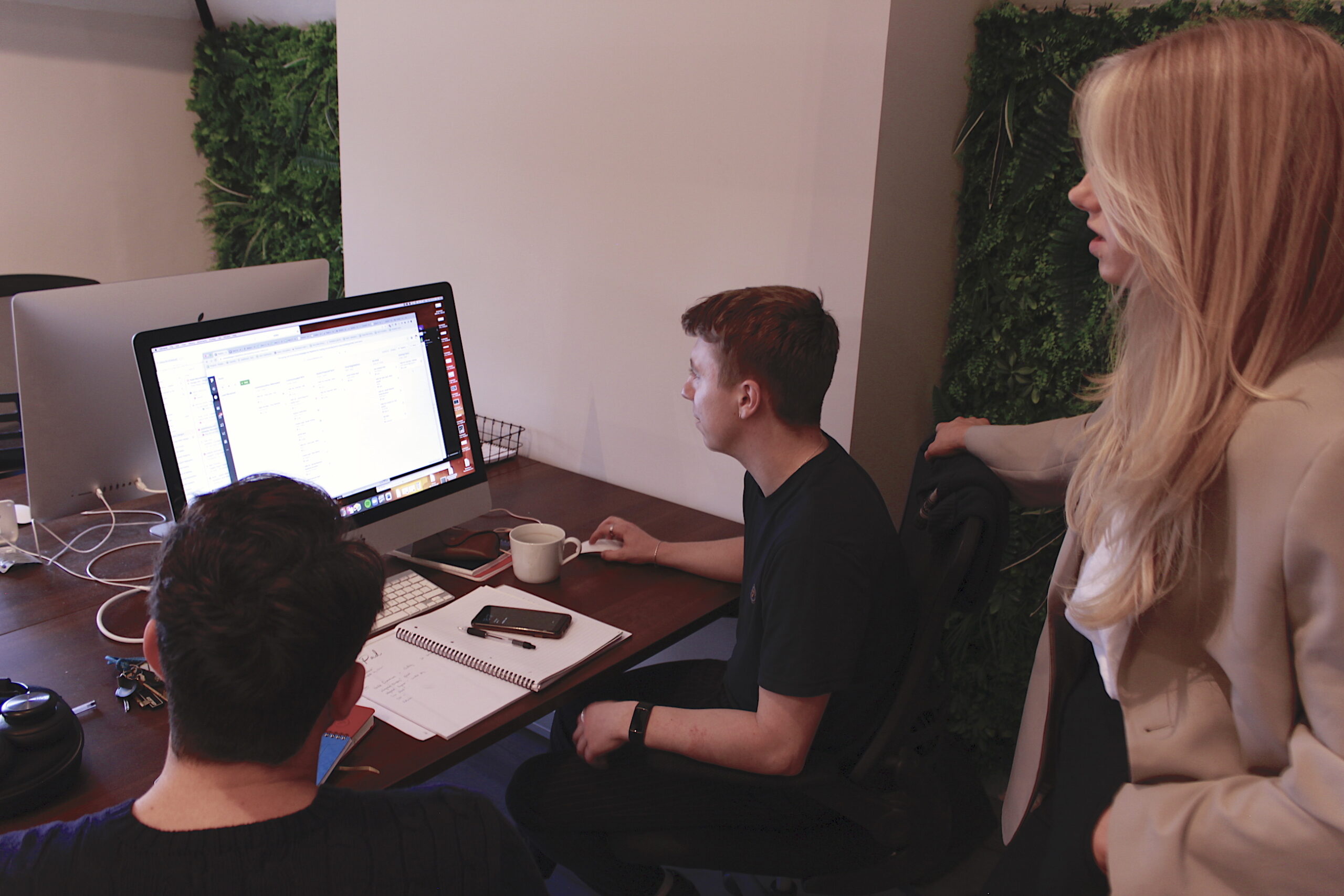 The team at work reviewing our website